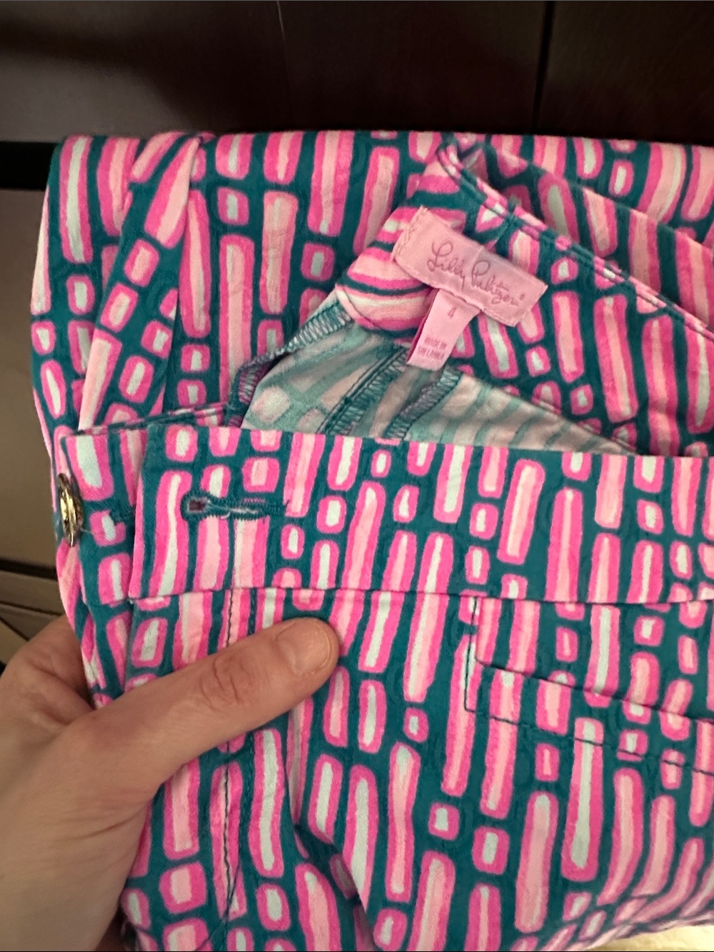 Lilly Pulitzer Pink & Teal Geometric Print Pants